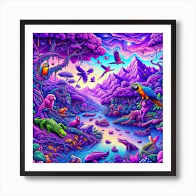 Purple Wildlife Paradise Art Print