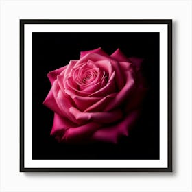 Pink Rose On Black Background 1 Art Print