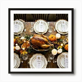 An Old World Thanksgiving Feast Waiting To Unroll In Watercolor Vintage Table Setting With Metallic 2 1 Art Print