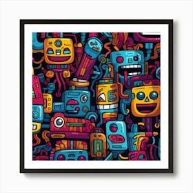 Robots Seamless Pattern Art Print