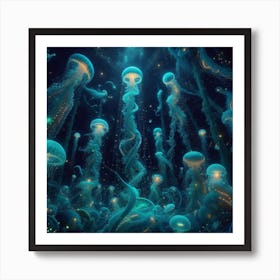 Whispers of the Deep: Bioluminescent Dreams in Watery Depths 1 Art Print