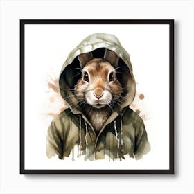 Watercolour Cartoon Hare In A Hoodie 2 Art Print