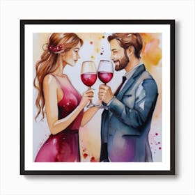 Lovers Drinking Wine Art Print