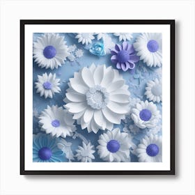 Baby Blue Blooms: Digital Floral Delights Art Print