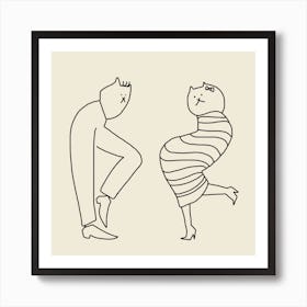 Disco Cats Square Line Art Print