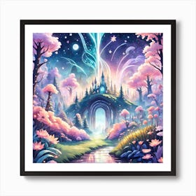 A Fantasy Forest With Twinkling Stars In Pastel Tone Square Composition 404 Art Print