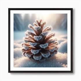 Pine Cone In The Snow Art Print