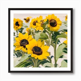 Sunflowers On The Beach Art Print