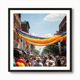 Crowds Of People In Rainbow Attire Fill The Streets Of A Bustling Urban Center At The Multiracial Pr (7) Art Print