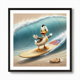 Donald Duck Surfing 2 Art Print