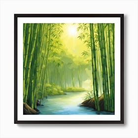 A Stream In A Bamboo Forest At Sun Rise Square Composition 256 Art Print