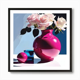 Blush Pink Roses, Sphere & Blue Glass Art Print
