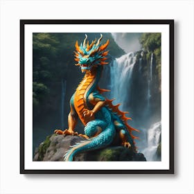 Chinese Dragon With Waterfall Art Print