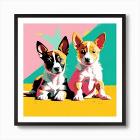 'Basenji Pups' , This Contemporary art brings POP Art and Flat Vector Art Together, Colorful, Home Decor, Kids Room Decor,  Animal Art, Puppy Bank - 16th Art Print