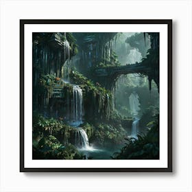 Waterfall In The Jungle 21 Art Print