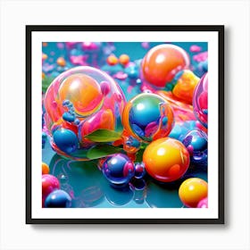 3d Bubbles Colors Dimensional Objects Illustrations Shapes Plants Vibrant Textured Spheric (11) 4 Art Print