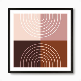 Abstract Rainbow Line and Blocks V in Purple Rose Gold Midcentury Modern 1 Art Print