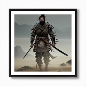 In An Uncharted Land Far away a Worn Samurai roams Art Print