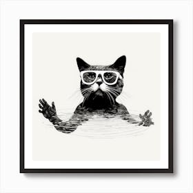 Cat In Water 1 Art Print