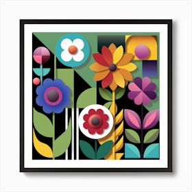 Flowers And Geometric Shapes Art Print