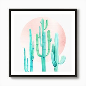 Cactus Painting - Rose Gold Boho Sunset Art Print