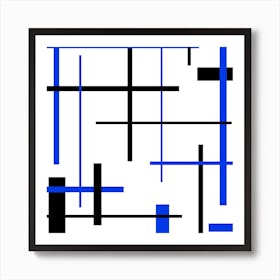 Abstract Blue And Black Lines 1 Art Print