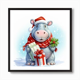 Hippo Christmas Card Art Print
