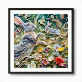 Rabbits In The Grass 3 Art Print