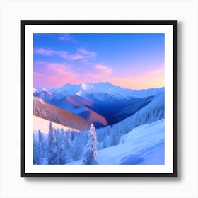 Snowy Mountains At Sunset 2 Art Print