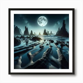 Moonlight Over The Ocean Art Print