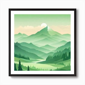 Misty mountains background in green tone 117 Art Print