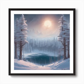 Winter Forest With Visible Horizon And Stars From Above Professional Ominous Concept Art By Artge Art Print