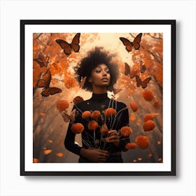 Afro-American Woman With Butterflies 7 Art Print