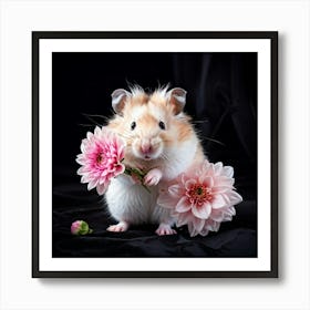 Hamster Clutching Pink Dahlia Blossom Soft Fur Texture In Contrast With Delicate Petals Whiskers G Art Print