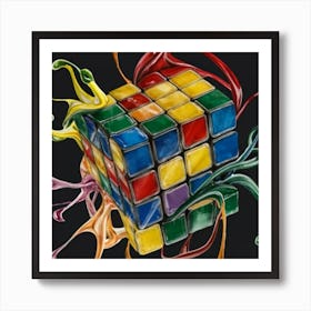 Colorful Rubiks Cube Dripping Paint 1 Art Print