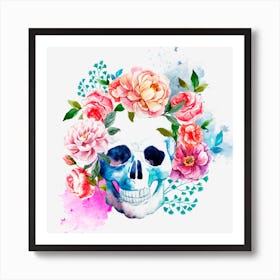 Skull With Flowers Day Of The Dead Skull Art Art Print