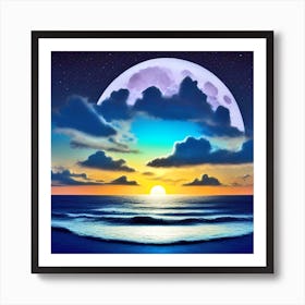 Full Moon Over The Ocean 12 Art Print