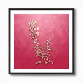 Vintage Red Dragon Flowers Botanical in Gold on Viva Magenta n.0580 Art Print