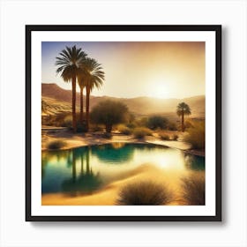 Desert Landscape With Palm Trees Art Print