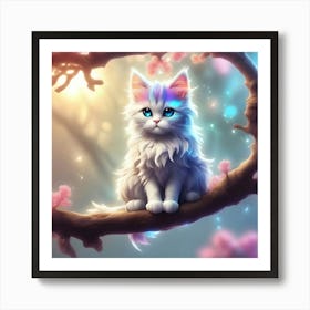 Cat In Cherry Blossom Tree 1 Art Print