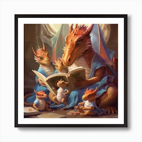 Dragon Mom Reading To Her Babies  2 Art Print