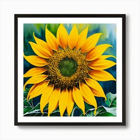 Photorealistic Blooming Sunflower Painting Art Print