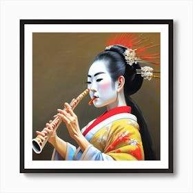 Geisha Playing Flute Art Print