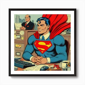 Superman sitting at a cubical, 1930's comic Art Print