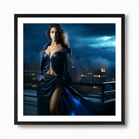 Sexy Woman In Blue Coat Art Print