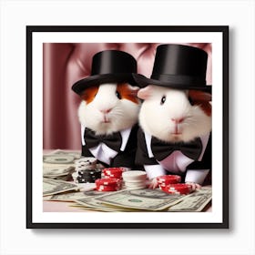 Two Guinea Pigs In Top Hats Art Print