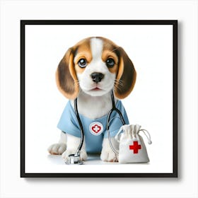 Beagle Dog With Stethoscope~Reimagined Art Print