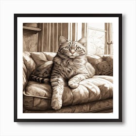 Cat On Couch Art Print