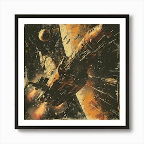 Retro Spaceship In Space Scene Art Print