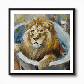 Lion In The Bath Art Print